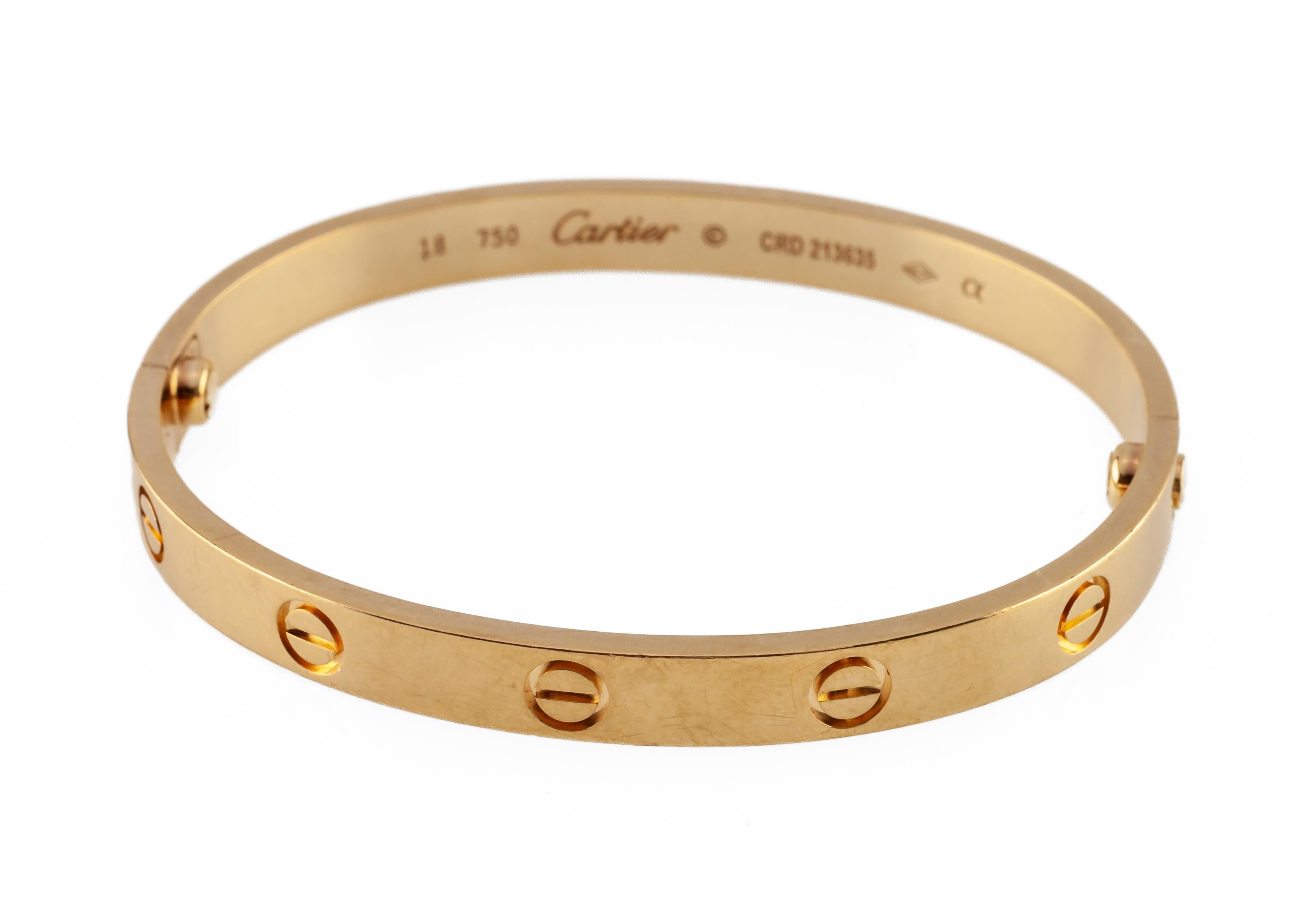 Cartier 18k Rose Gold Love Bracelet w/ Screwdriver, Pouch, and Bag Size 18 In Good Condition In Sherman Oaks, CA