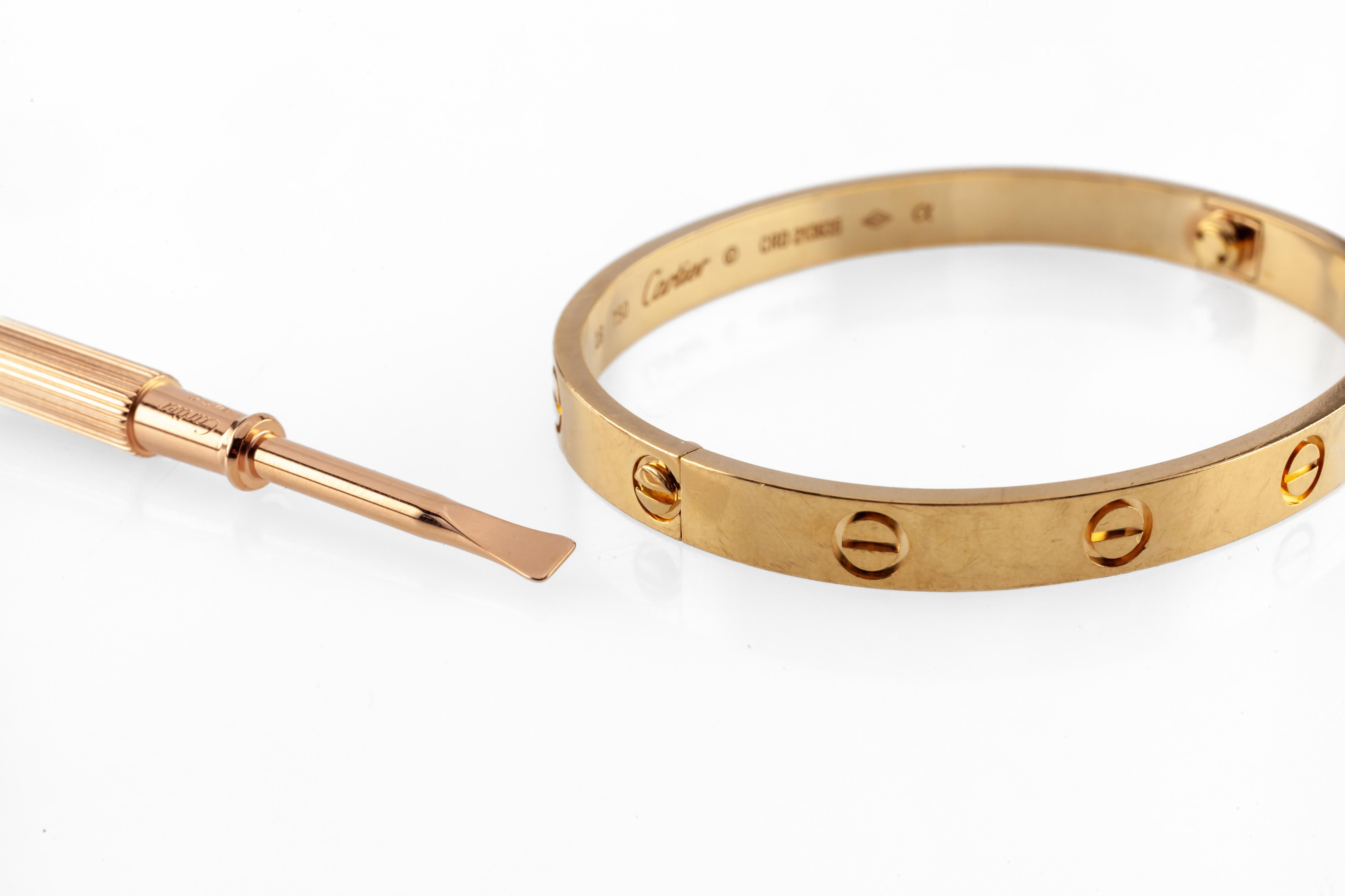Modern Cartier 18k Rose Gold Love Bracelet w/ Screwdriver, Pouch, and Bag Size 18