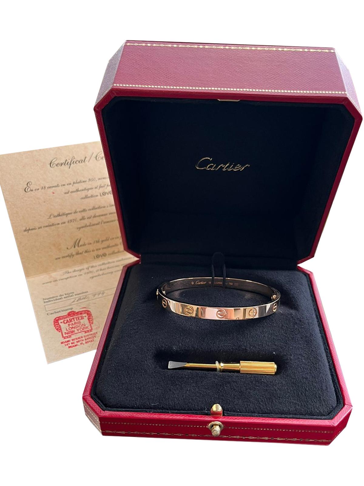 Cartier 18K Rose Gold Love Collection Bracelet Bangle Size 18 For Sale 2