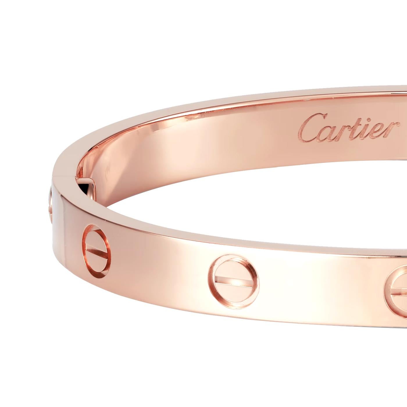 Cartier 18 Karat Roségold Love Collection Armreif Armband-Armreif Größe 18 im Zustand „Gut“ im Angebot in Aventura, FL