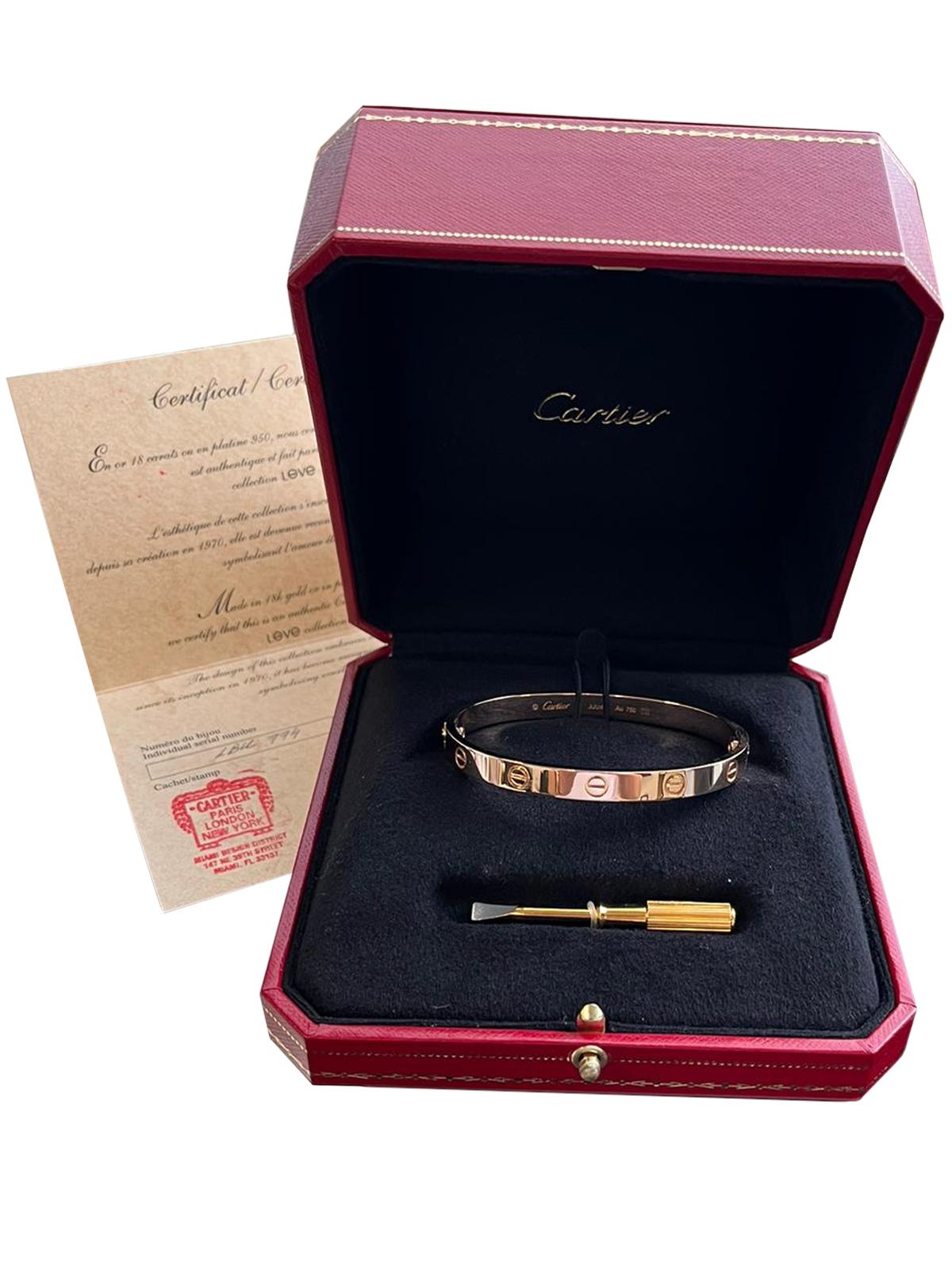 Women's Cartier 18K Rose Gold Love Collection Bracelet Bangle Size 18 For Sale