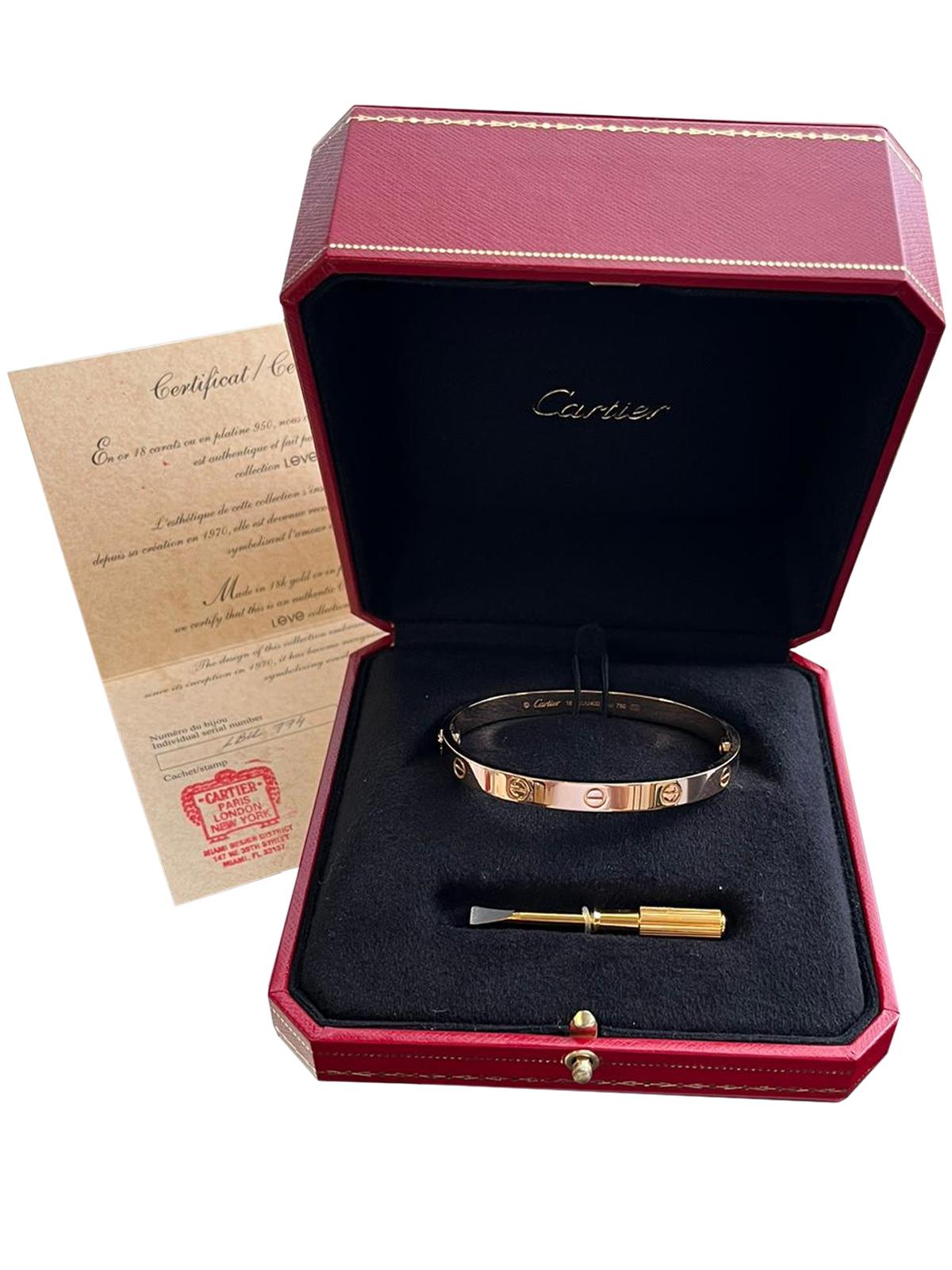 Cartier 18K Rose Gold Love Collection Bracelet Bangle Size 18 For Sale 1