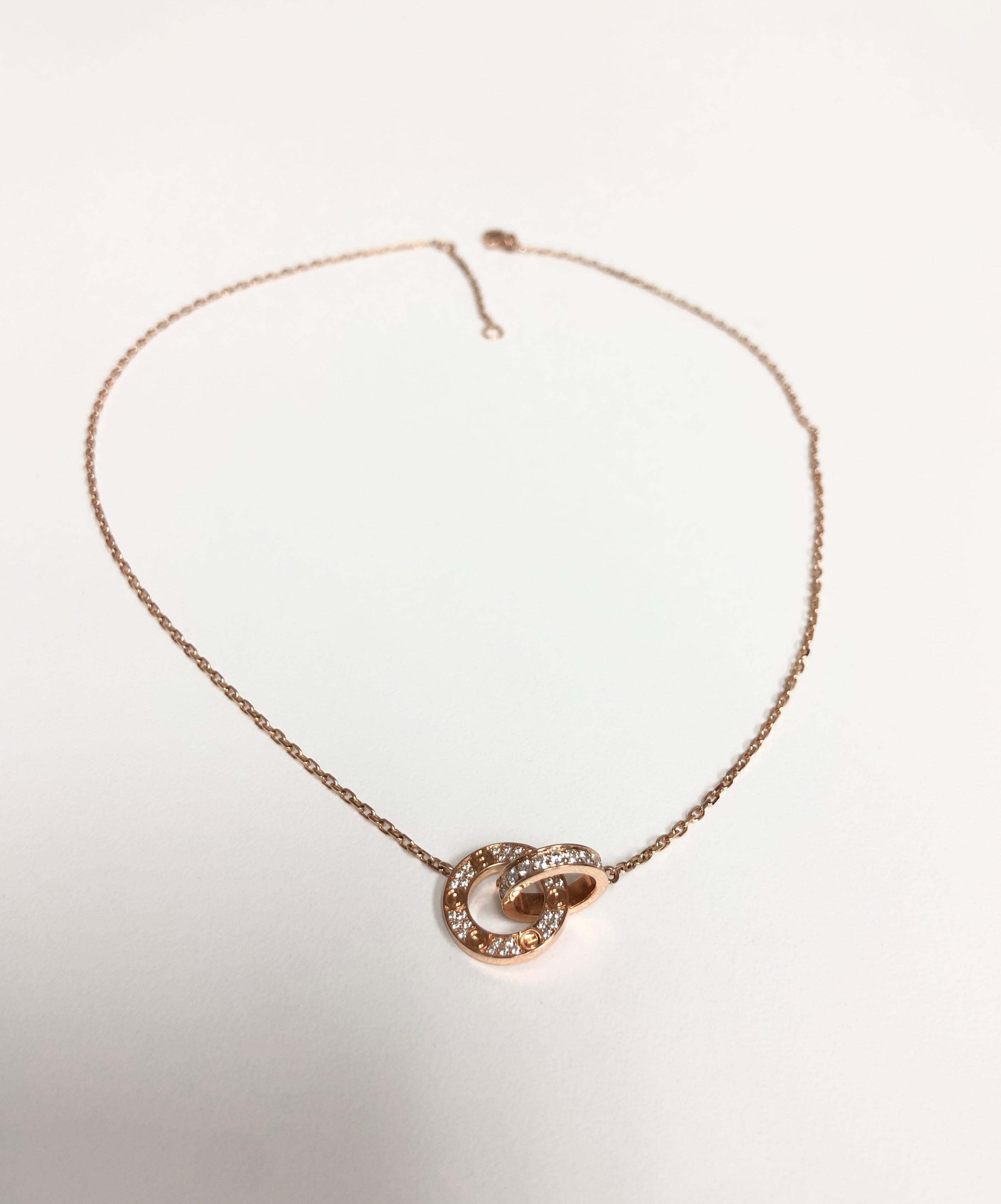 Cartier 18K Rose Gold LOVE Necklace with Diamonds In Excellent Condition In New York, NY