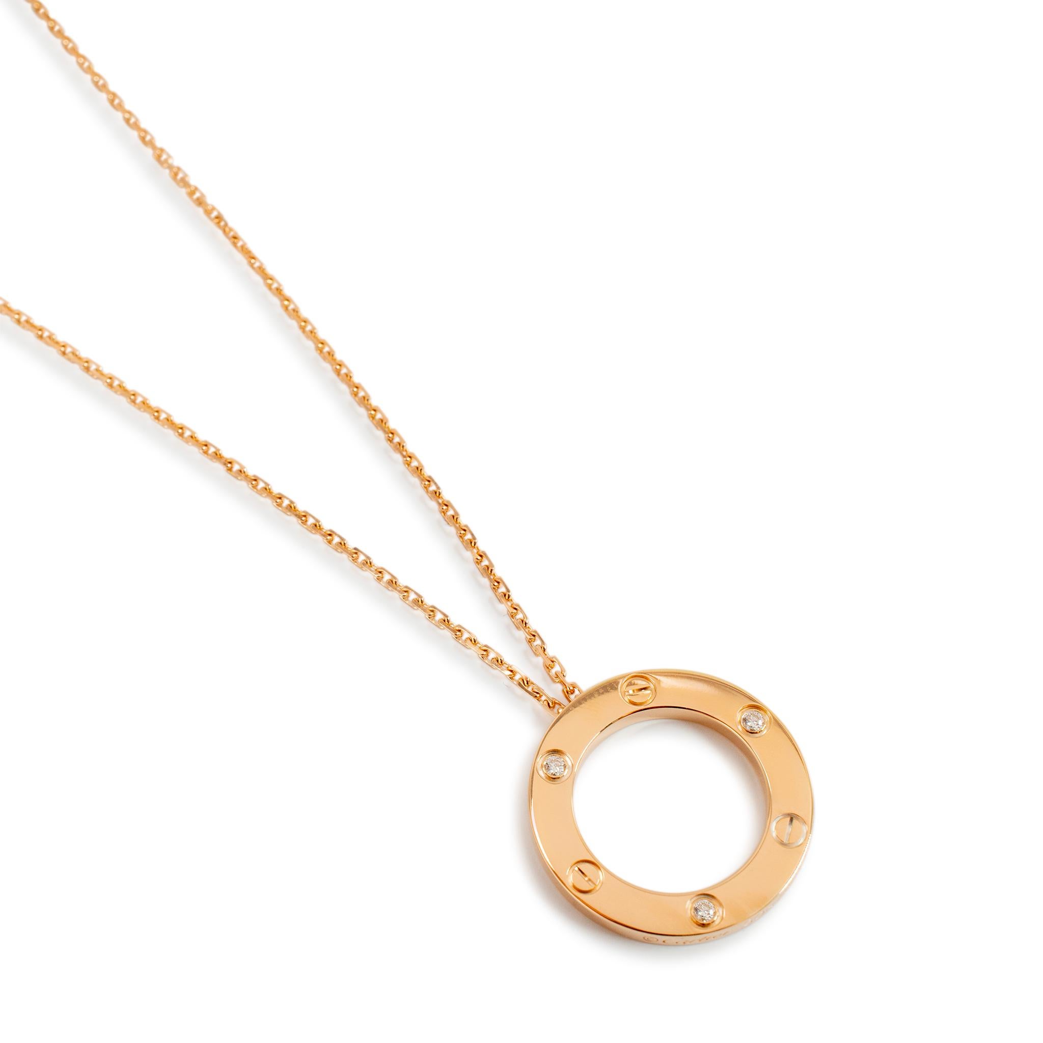 Colgante Amor Cartier Oro Rosa 18K, Collar 3 Diamantes en Excelente estado para la venta en Houston, TX