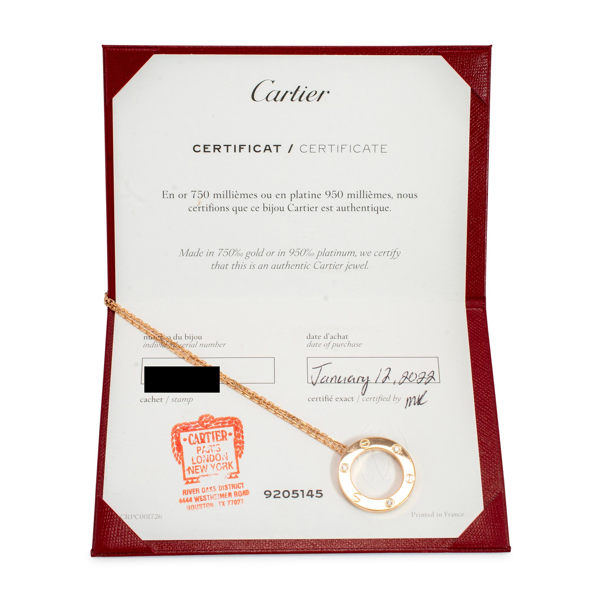 Colgante Amor Cartier Oro Rosa 18K, Collar 3 Diamantes en venta 3