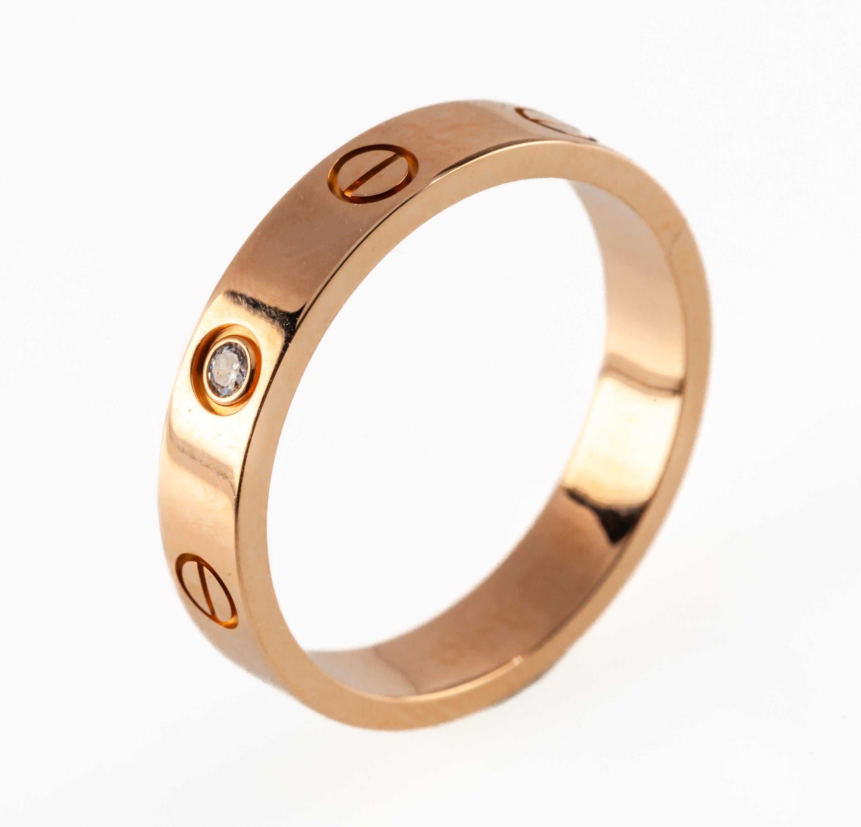 Cartier 18 Karat Roségold Love Ehering Größe 55 mit Diamant Retail (Moderne) im Angebot