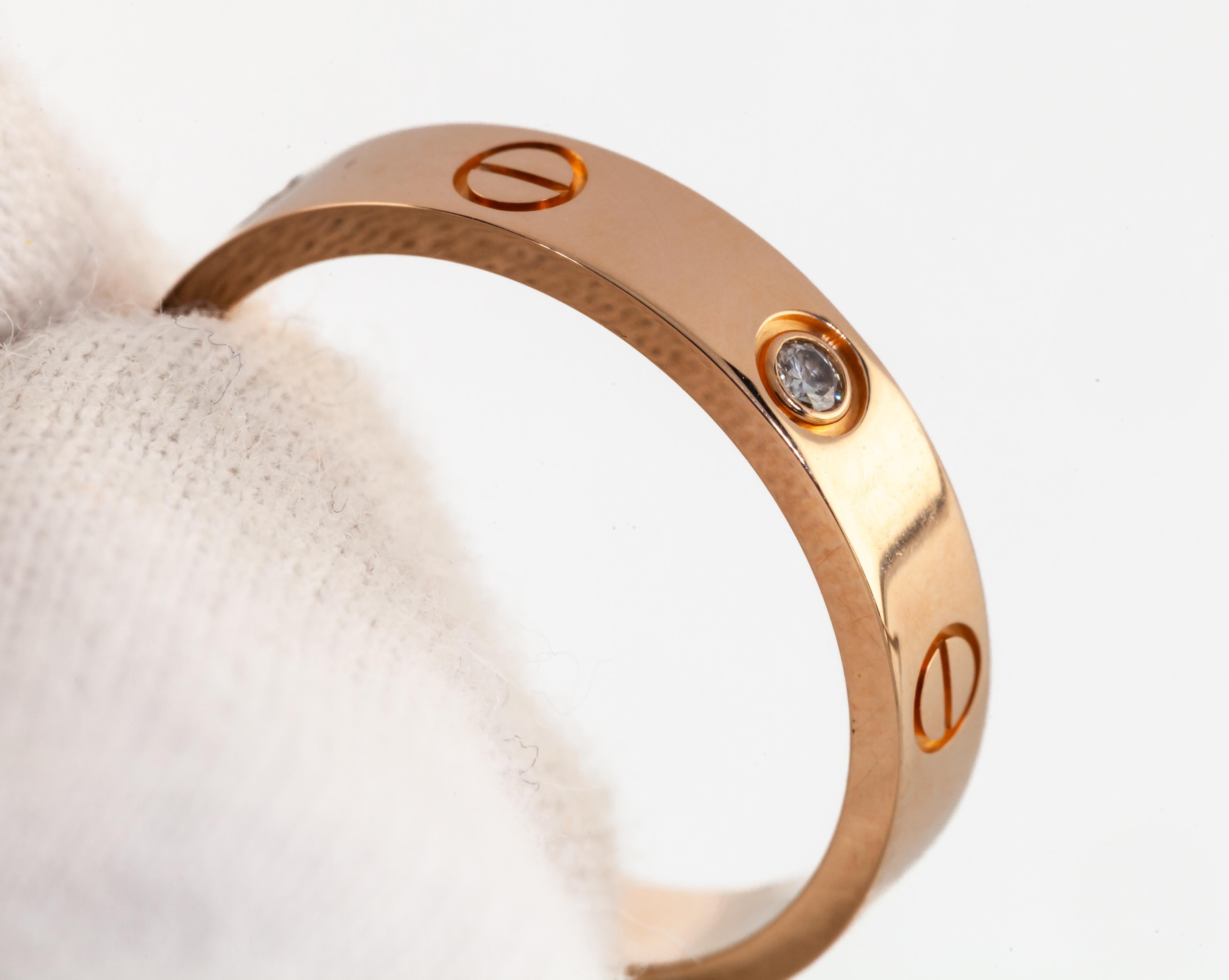 Cartier 18 Karat Roségold Love Ehering Größe 55 mit Diamant Retail im Angebot 1