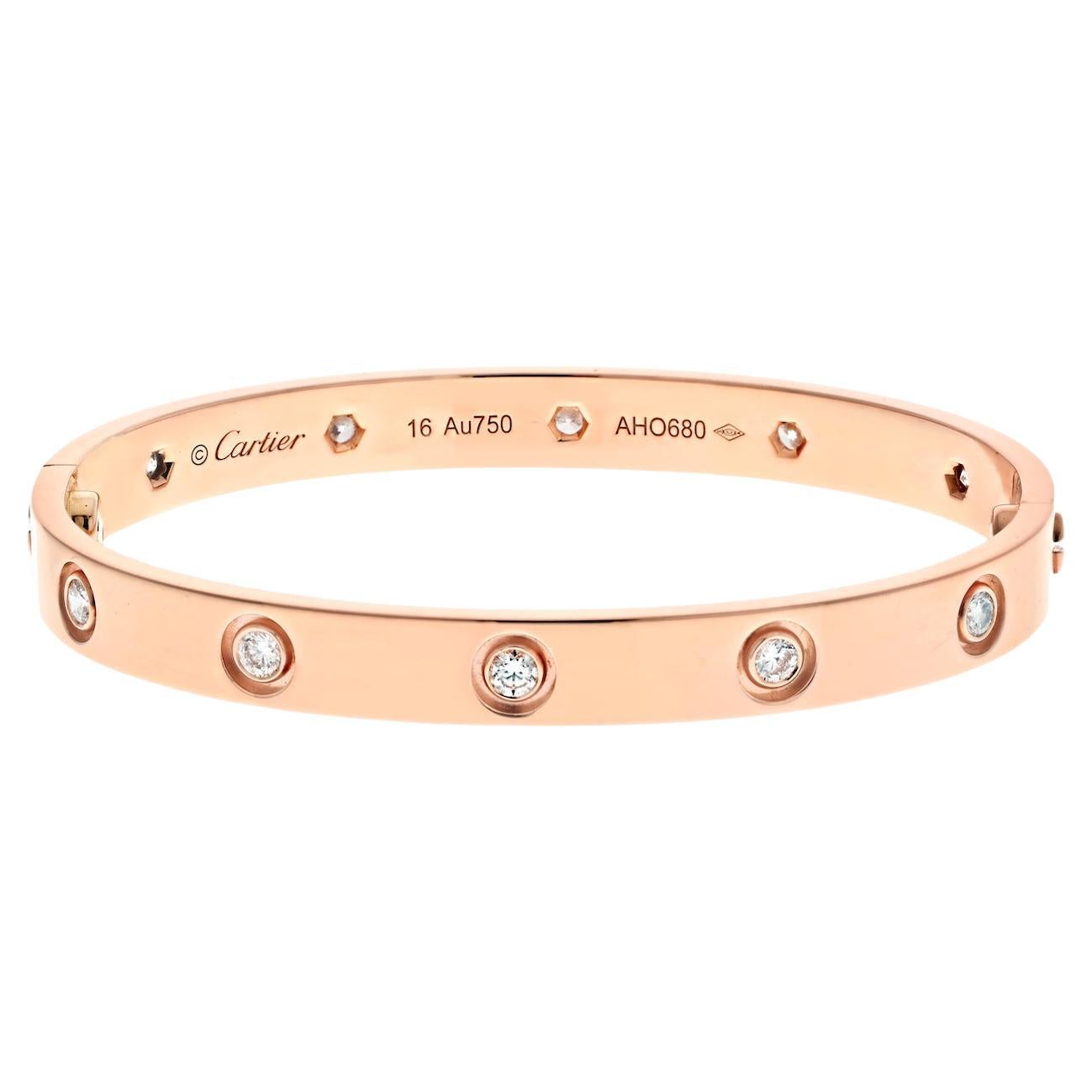 Cartier 18k Rose Gold Love with 10 Diamonds Bracelet