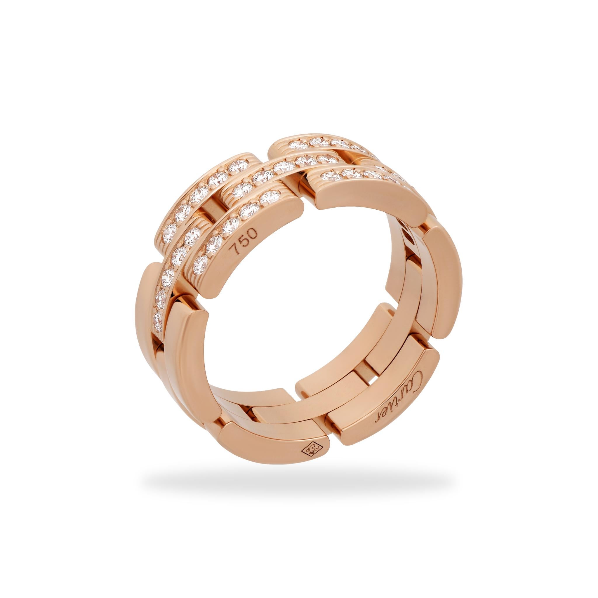 Cartier 18 Karat Rose Gold Maillon Panthere Diamond Ring In Excellent Condition In New York, NY