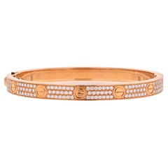 Cartier 18K Rose Gold Pave Love Bangle Bracelet
