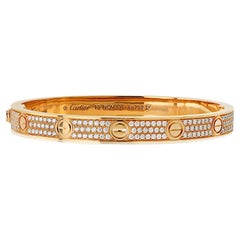 Cartier 18K Rose Gold Pave Love Bangle SZ 19 Bracelet