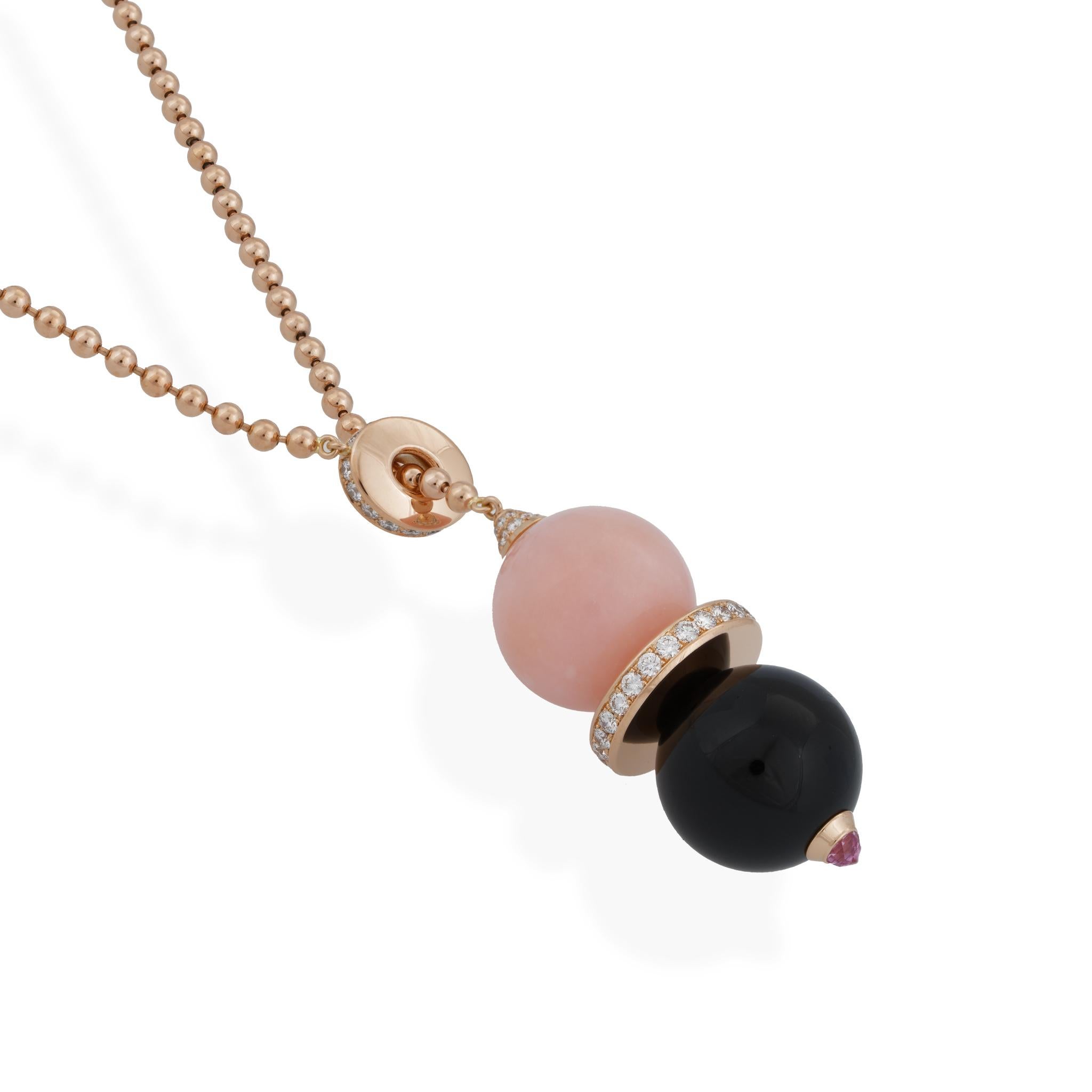 Cartier 18 Karat Gold Pink Opal, Onyx, and Diamond Evasions Joaillieres Lariat N In Excellent Condition In New York, NY