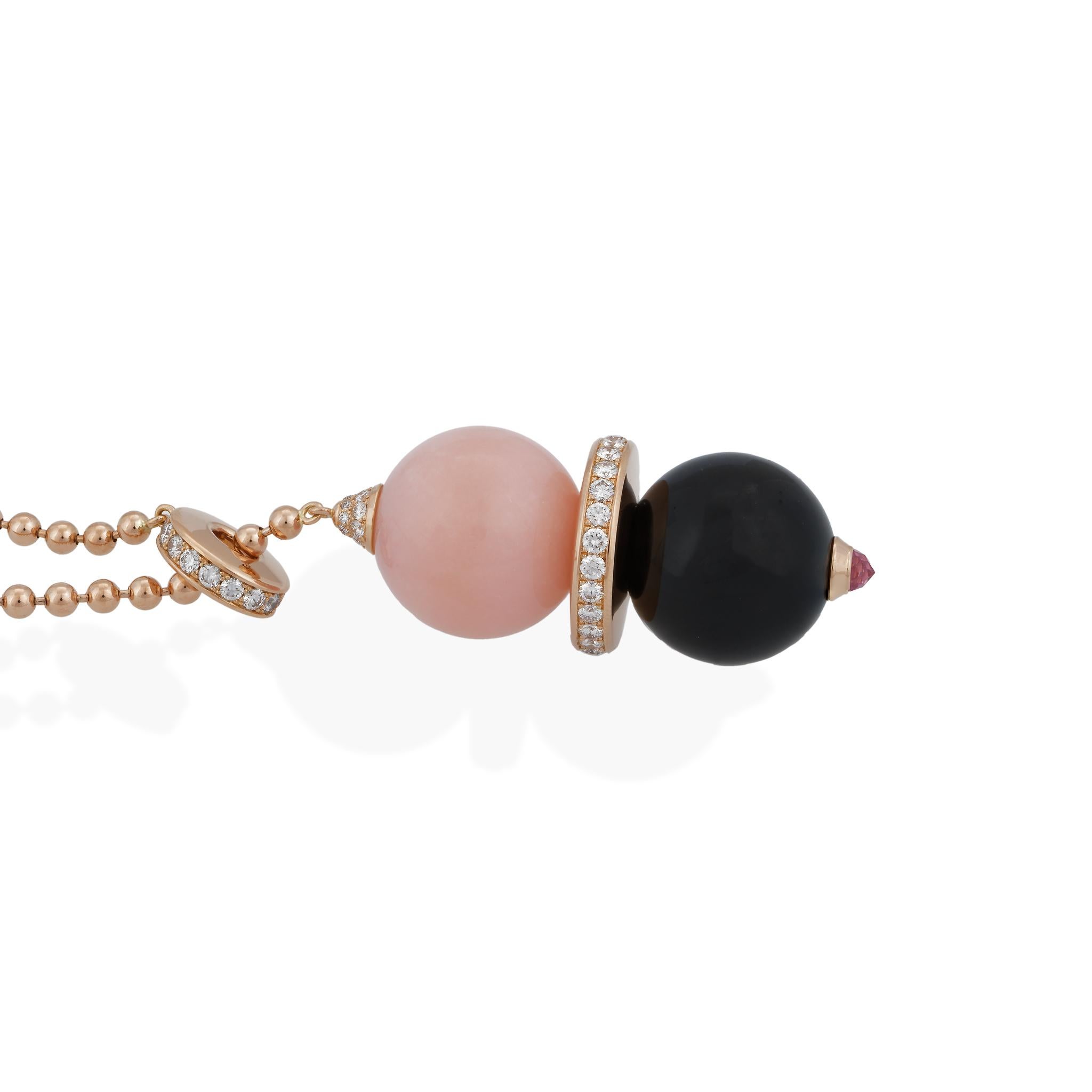 Women's Cartier 18 Karat Gold Pink Opal, Onyx, and Diamond Evasions Joaillieres Lariat N