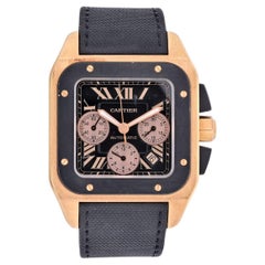 Cartier 18K Rose Gold Santos 100 XL Chronograph Mens Wrist Watch