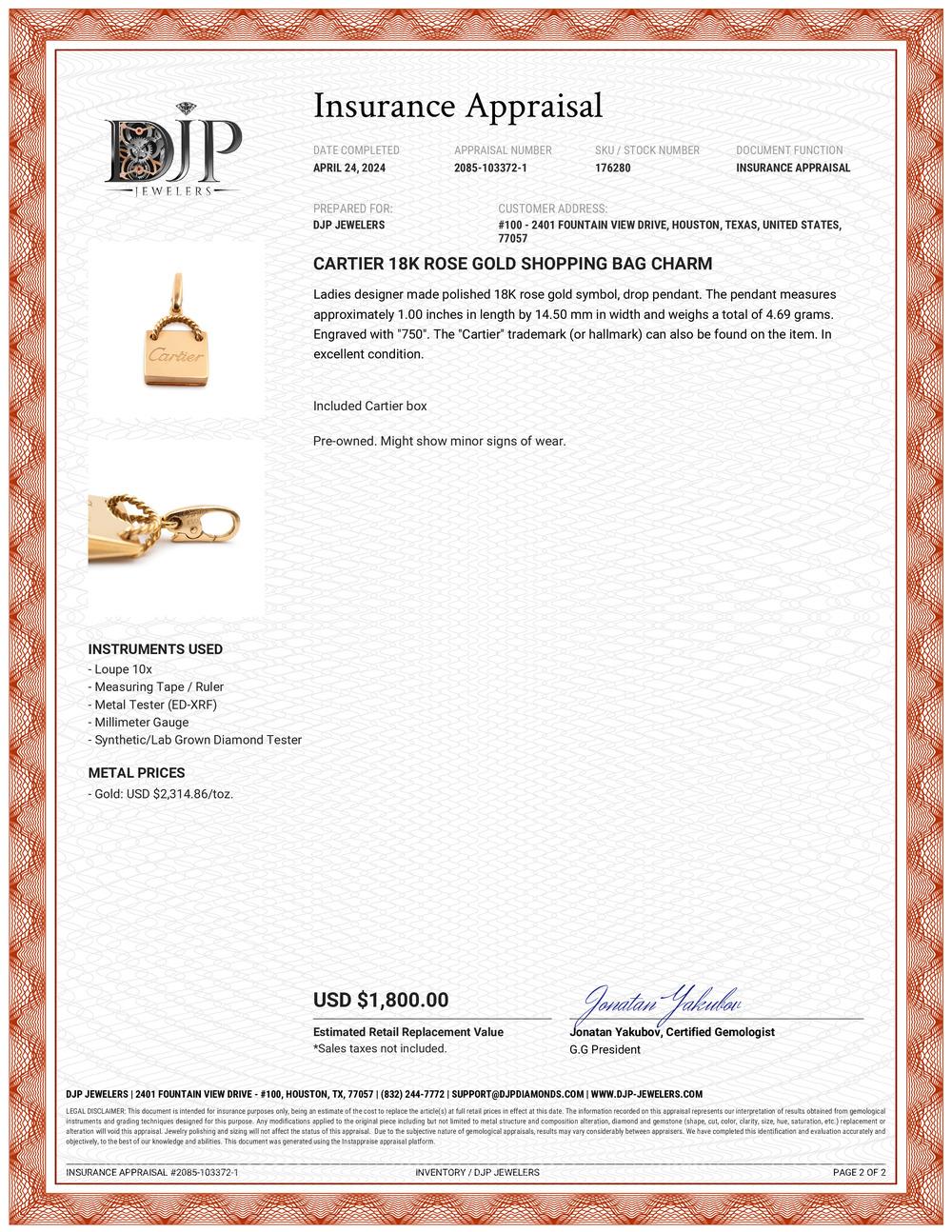 Cartier 18 Karat Roségold Einkaufstasche Charme 5