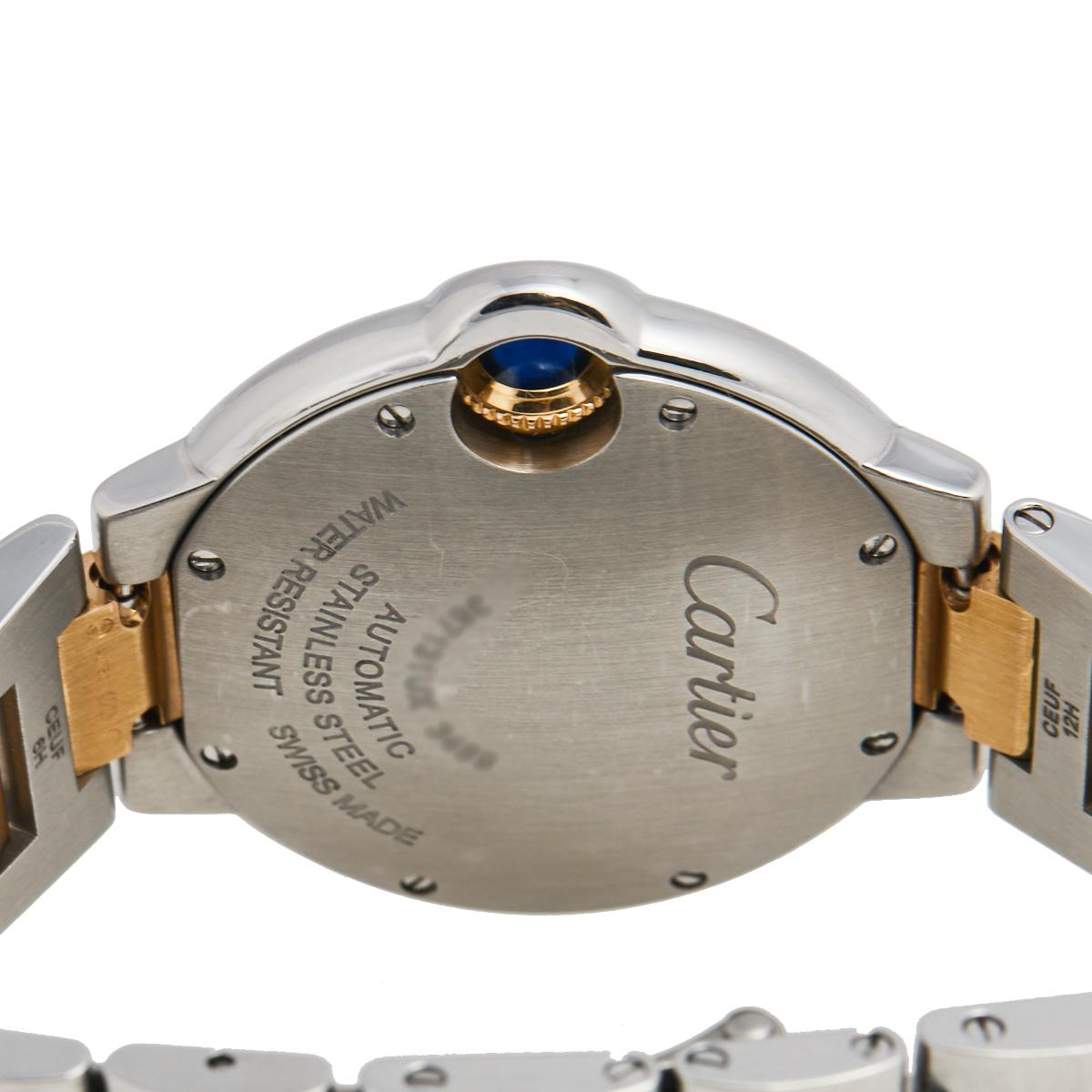 Contemporary Cartier 18k Rose Gold Stainless Diamond Ballon Bleu 3489 Women's Wristwatch 33mm