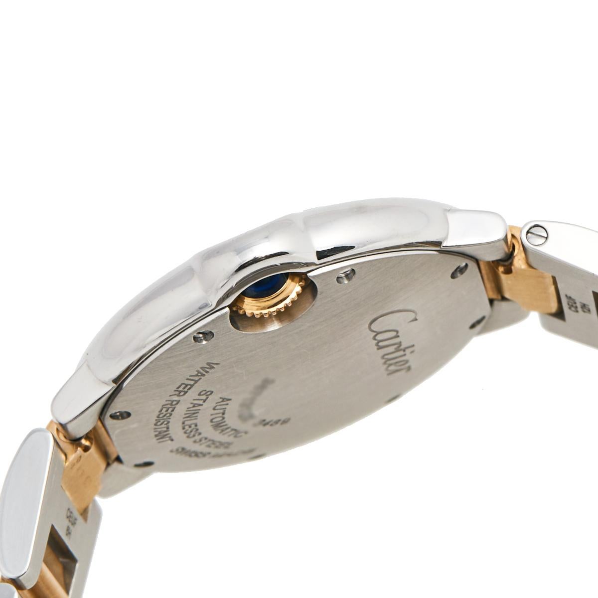 Cartier 18k Rose Gold Stainless Diamond Ballon Bleu 3489 Women's Wristwatch 33mm In Good Condition In Dubai, Al Qouz 2