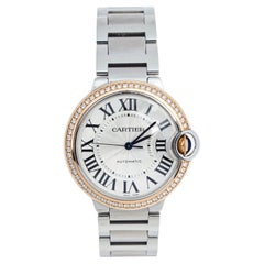 Cartier 18k Rose Gold Stainless Diamond Ballon Bleu Women's Wristwatch 36 mm