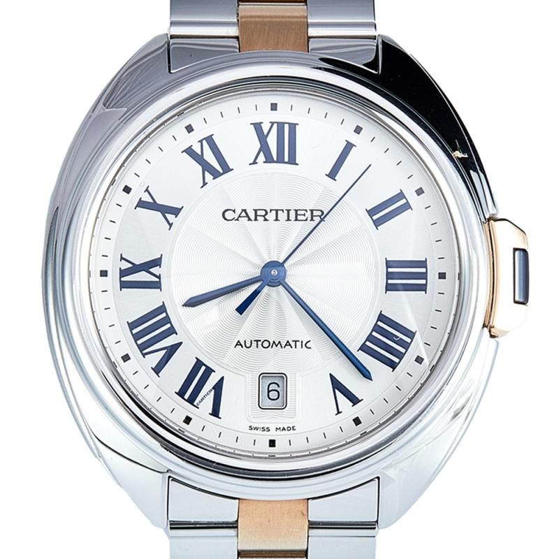 Contemporary Cartier 18K Rose Gold Stainless Steel Cle de Cartier Women's Wristwatch 40 mm 