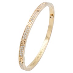 Cartier 18k Rose Gold Thin Pave Diamond Love Bangle Size 16