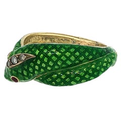 Cartier 18-karätiger Schlangenring im Vintage-Stil aus Gelbgold mit Diamanten und Rubinakzenten