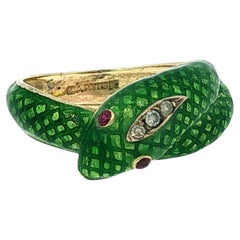 Cartier 18K Snake Ring Vintage Yellow Gold Diamond Ruby Accents