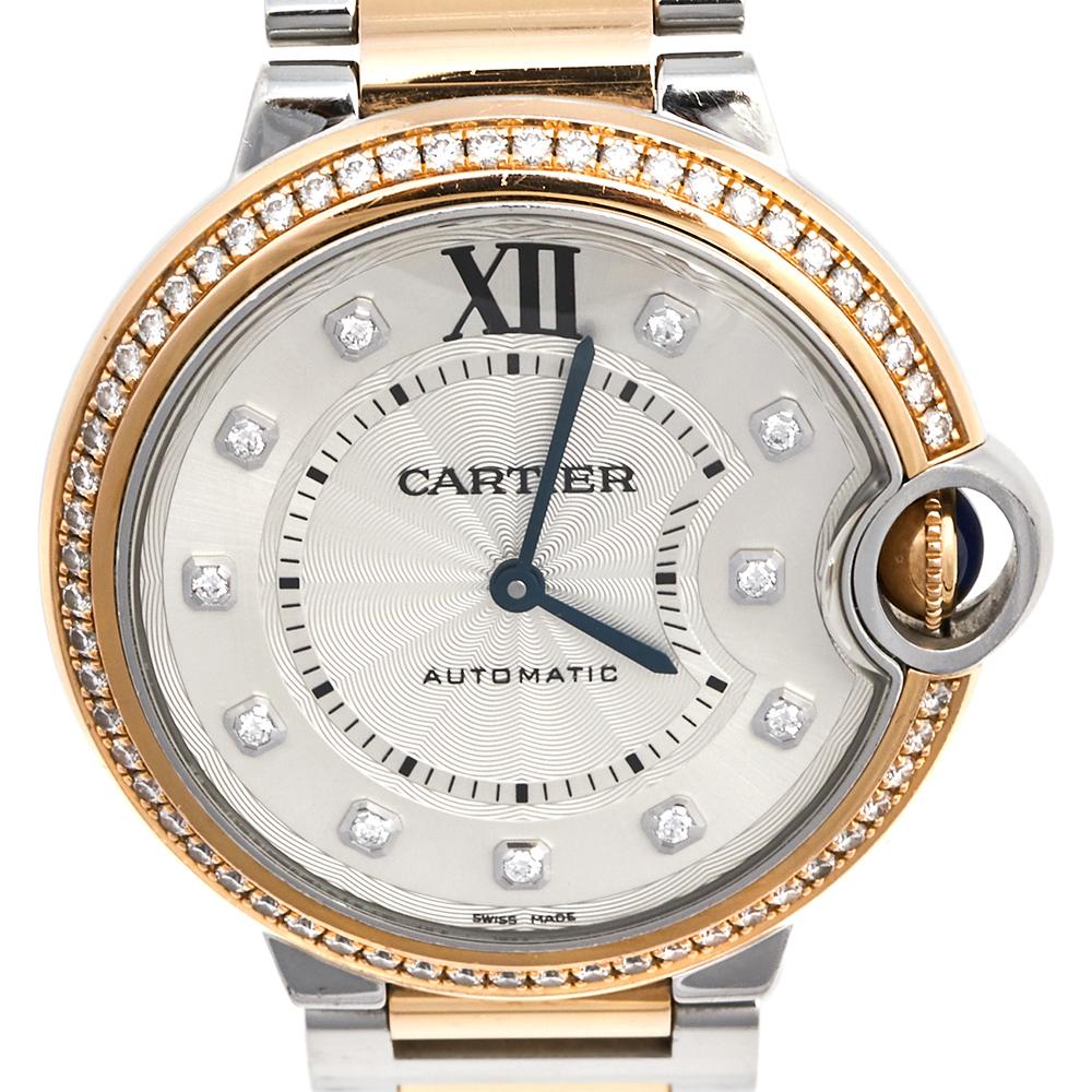 Cartier 18k Stainless Steel Diamond Ballon Bleu Women's Wristwatch 36 MM 1