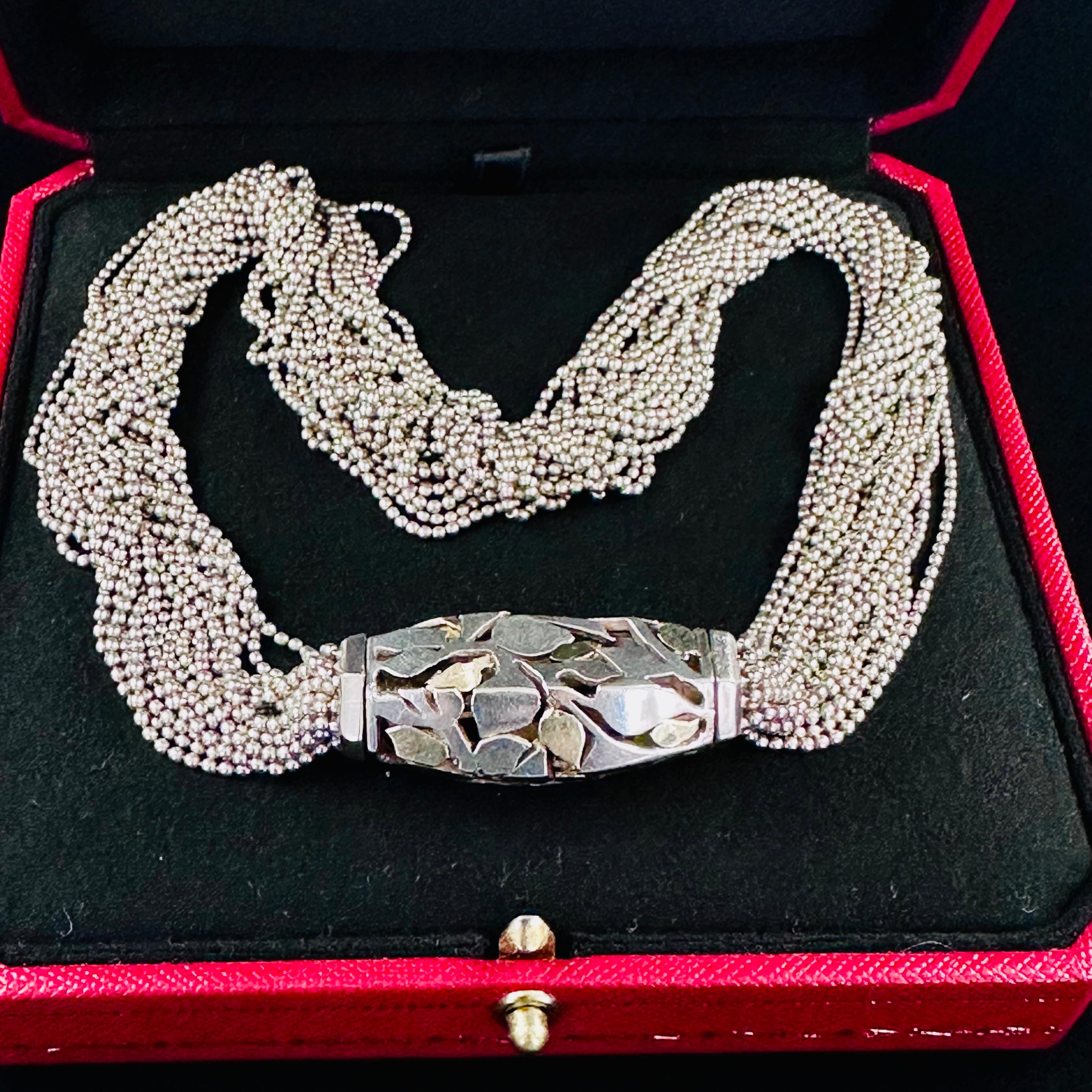 Cartier 18k & Sterling Silver Bead Multi Strand Necklace In Good Condition In Beverly Hills, CA