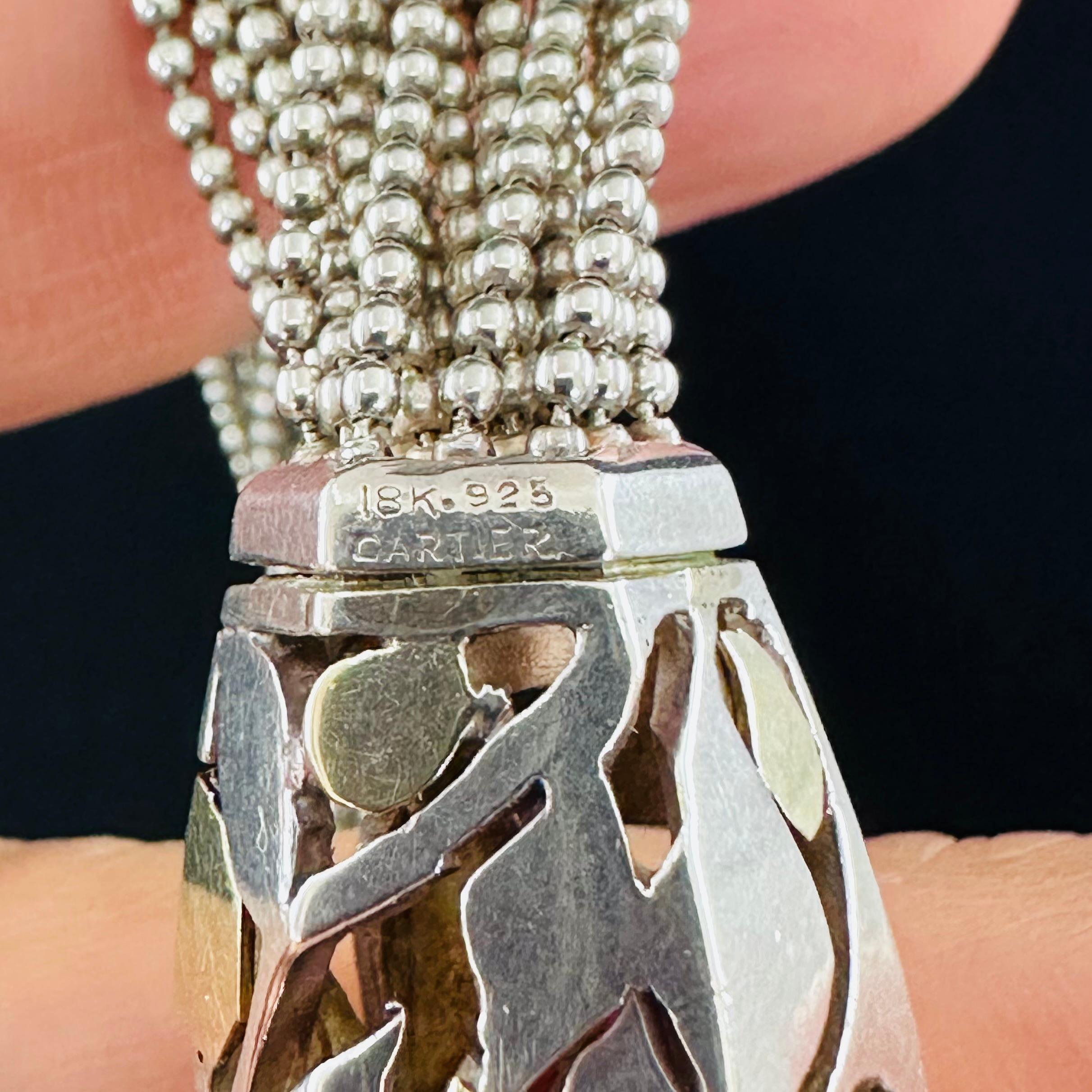 Women's or Men's Cartier 18k & Sterling Silver Bead Multi Strand Necklace