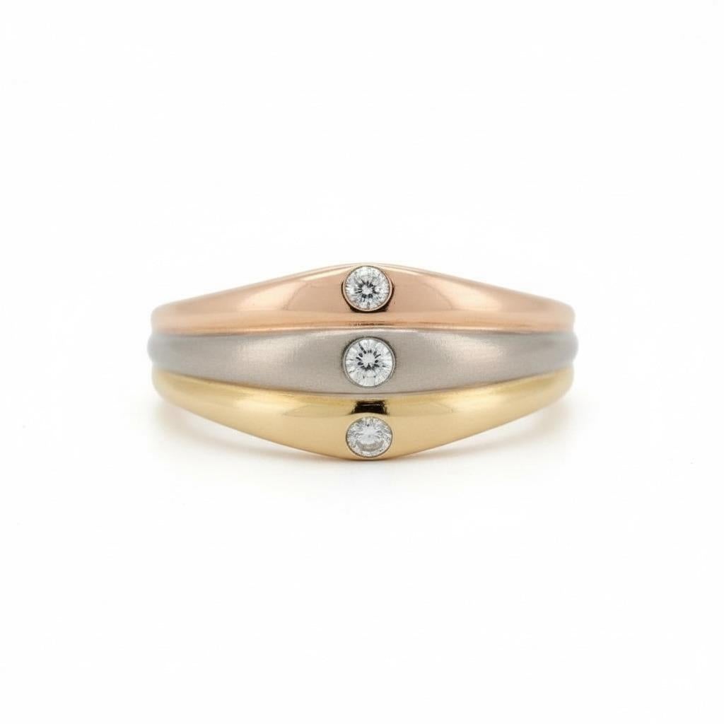 Contemporain CARTIER - 18k Three-Tone Gold Diamonds Ring - Trio Design, Size 5.75 US en vente