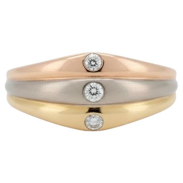 CARTIER - 18k Three-Tone Gold Diamonds Ring - Trio Design, Size 5.75 US en vente