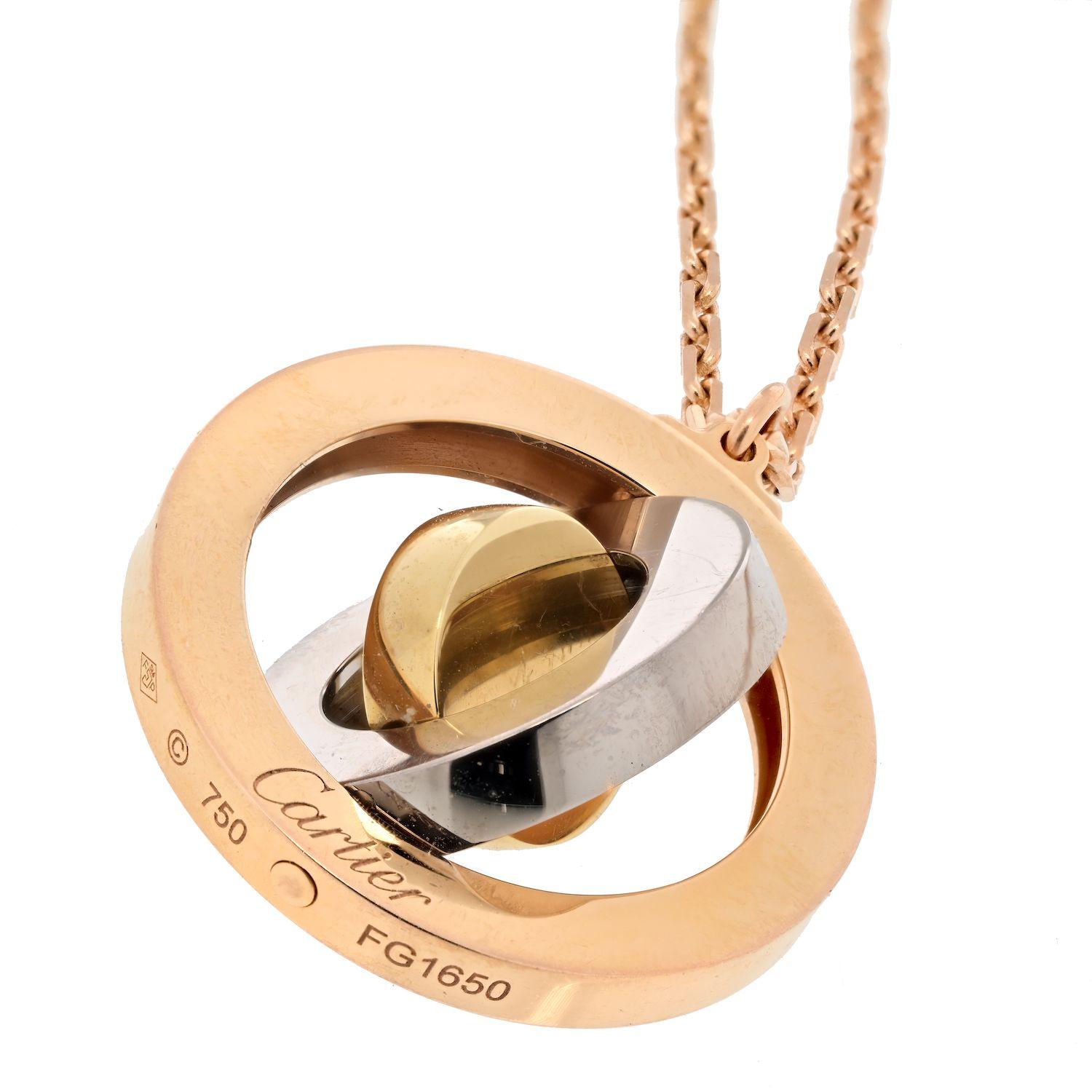 Modern Cartier 18K Tri Colo Gold Circular Spinning Pendant  For Sale