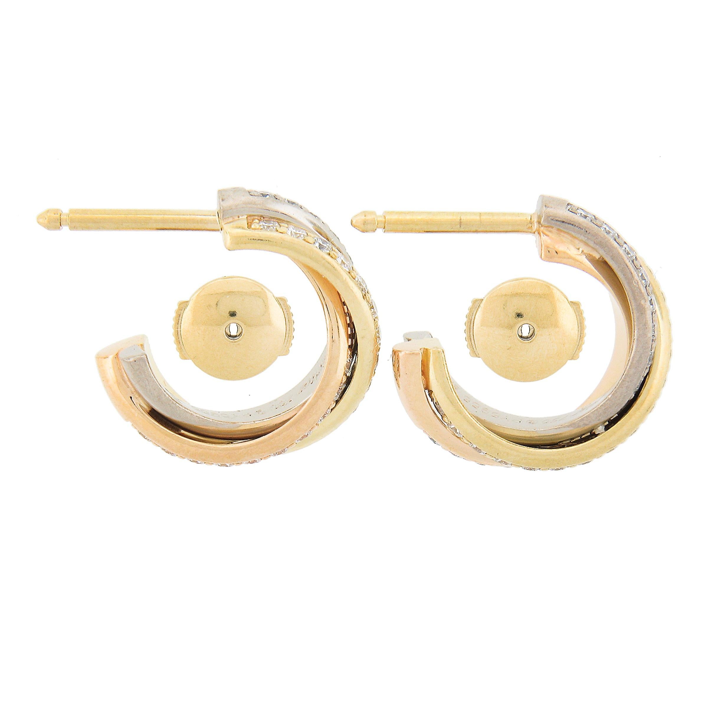 Cartier, boucles d'oreilles Trinity en or tricolore 18 carats avec diamants ronds 0,37 carat en vente 1