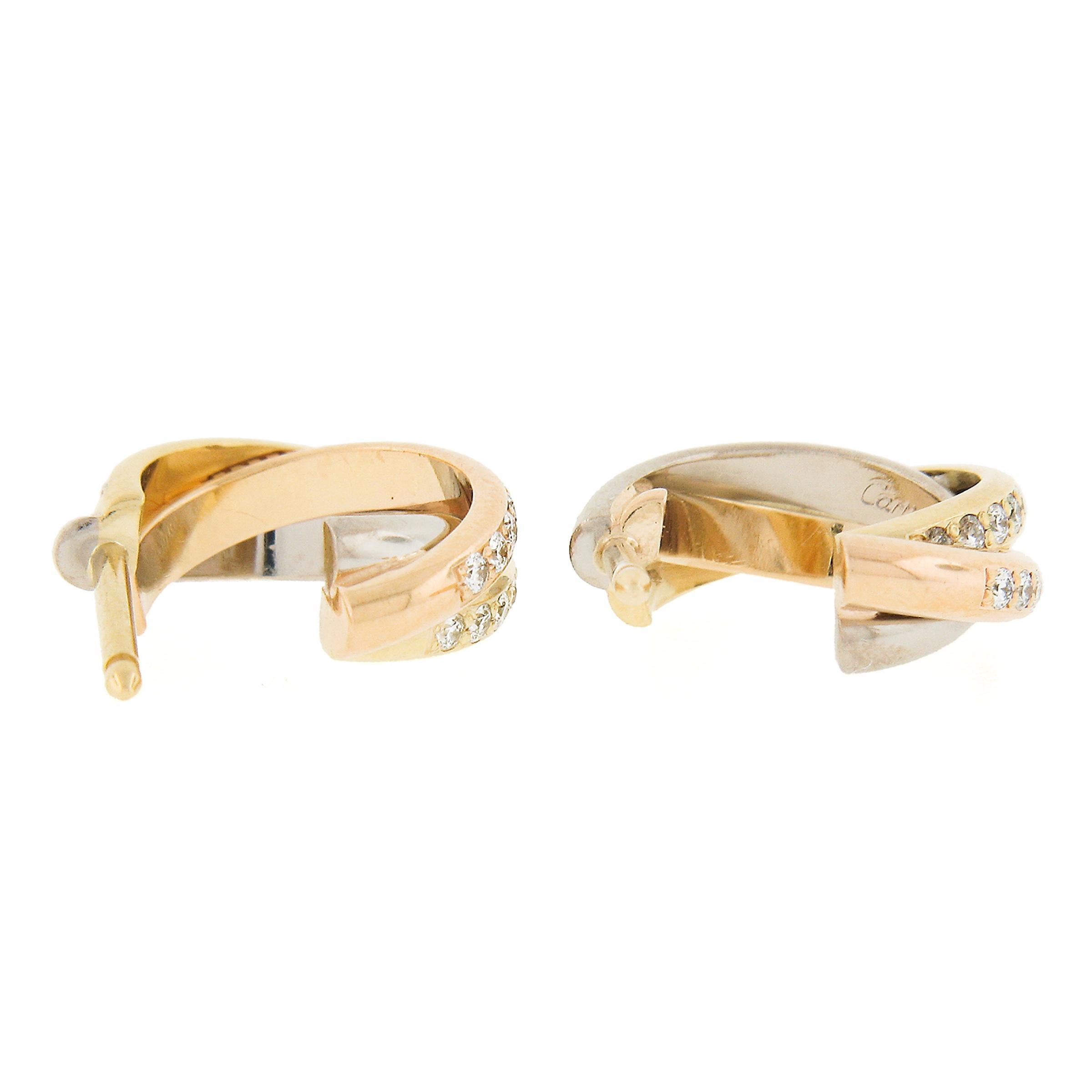 Cartier, boucles d'oreilles Trinity en or tricolore 18 carats avec diamants ronds 0,37 carat en vente 2