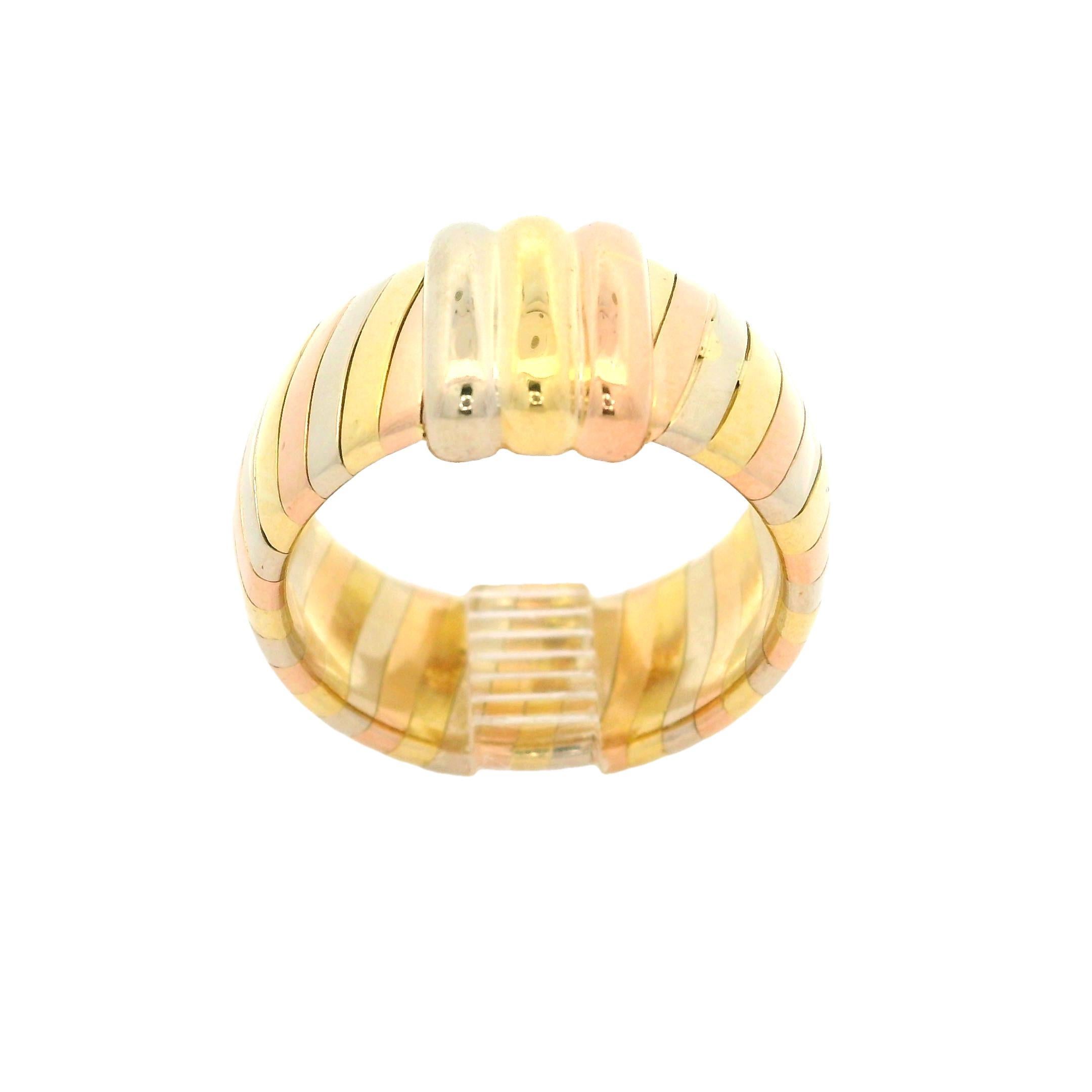 Material: 18k Yellow, Rose & White Gold
Weight: 10.86 Grams
Ring Size: Size 52 - US 6.0 ( fitted on finger. We CANNOT custom size this ring)
Ring Width: 9.7mm (0.38