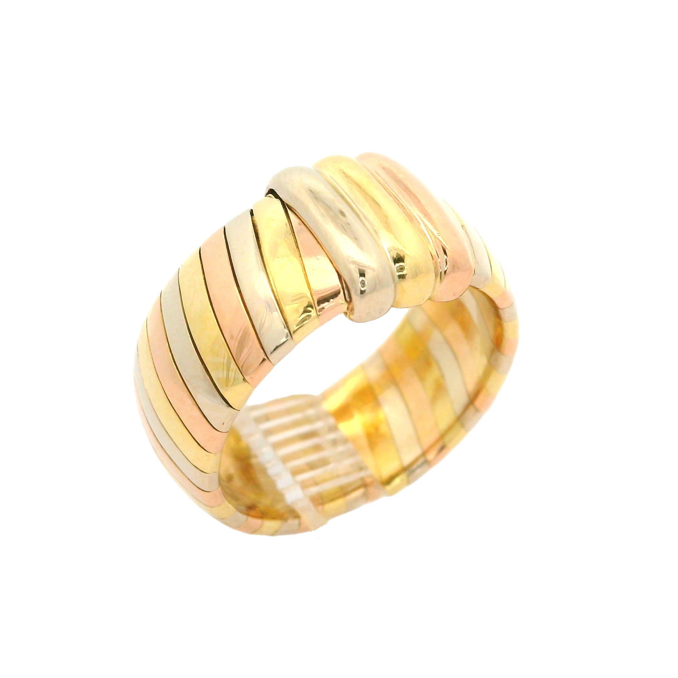 Cartier 18k Tri Color Gold 9.7mm Wide Band Ring w/ Original Box In Excellent Condition For Sale In Montclair, NJ