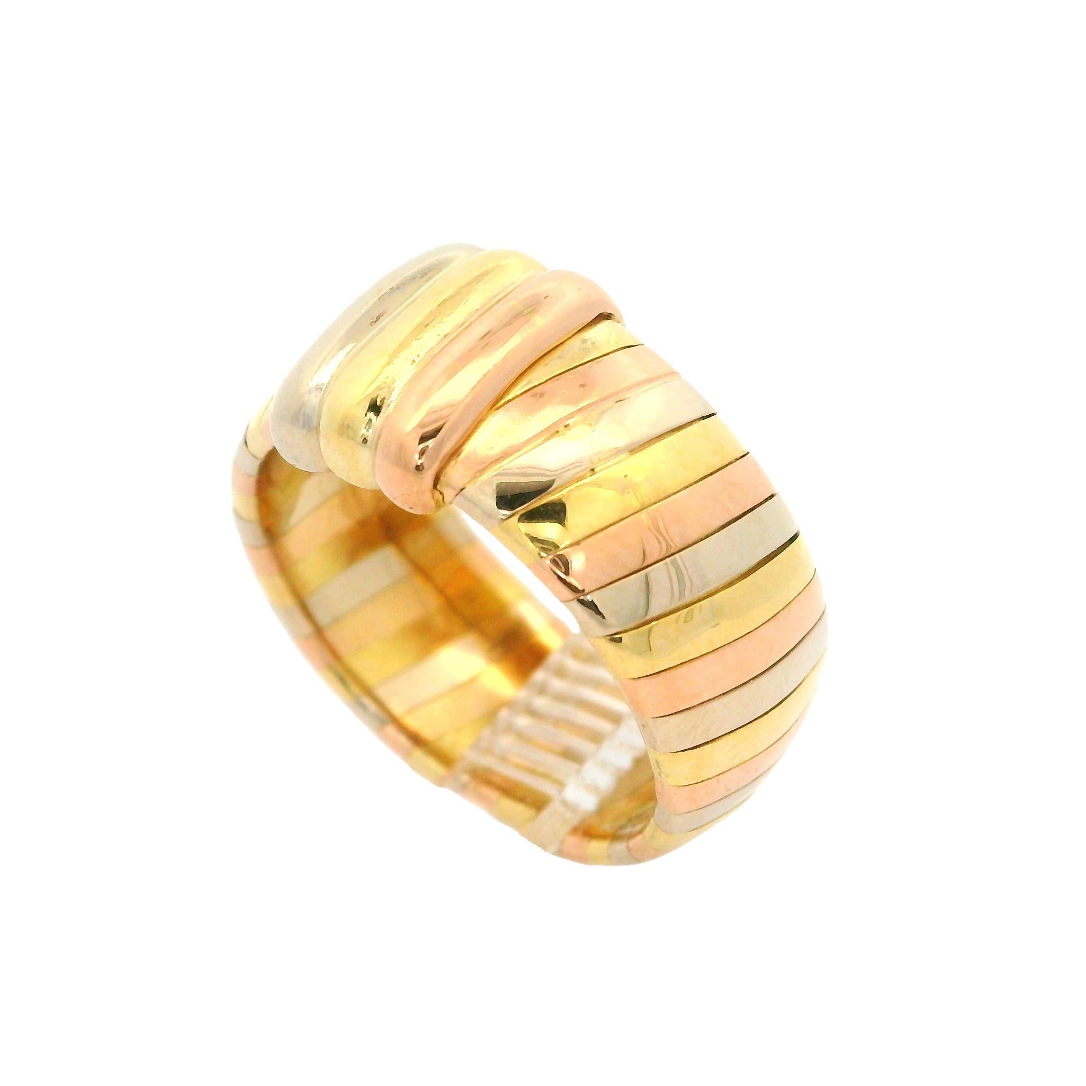 Women's Cartier 18k Tri Color Gold 9.7mm Wide Band Ring w/ Original Box For Sale