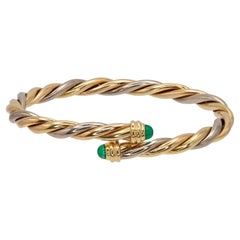 Cartier 18K Tri Color Gold Cabochon Green Agate Torque Bangle Bracelet