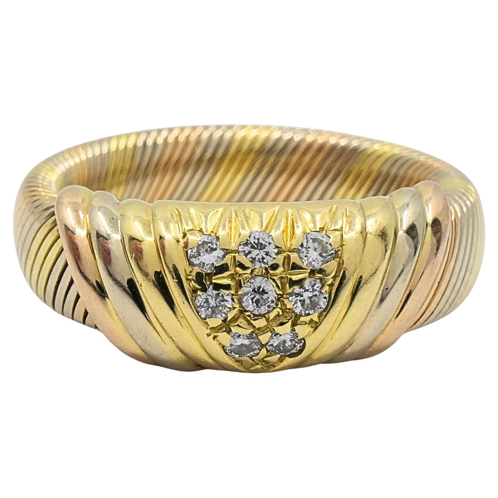Cartier 18k Tri-Color Gold Diamond Band Ring For Sale