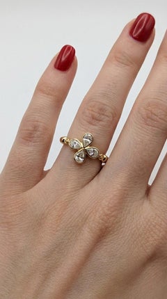 Cartier 18k Tri-Color Gold Diamond Flower Ring with Four Brilliant Diamonds