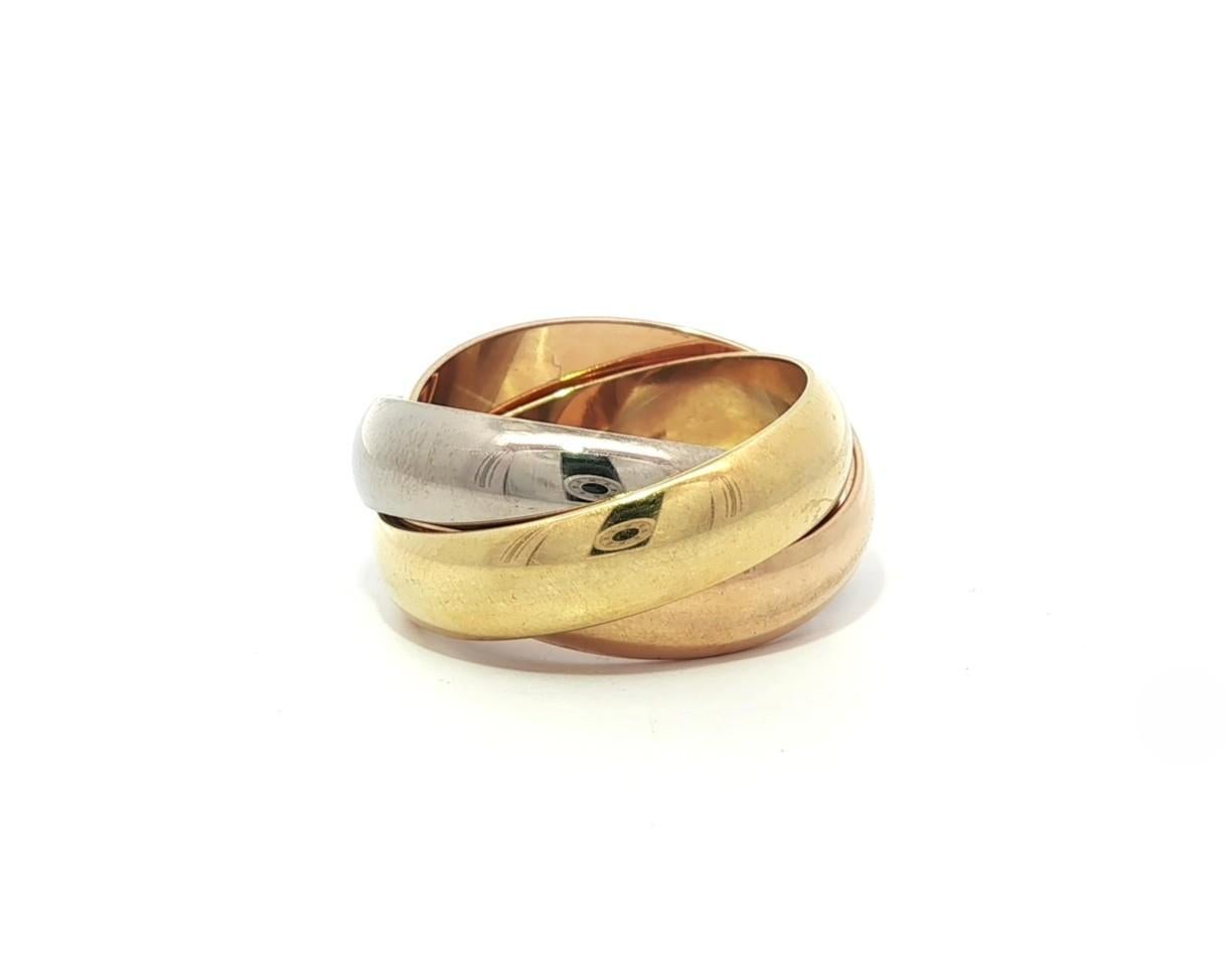 Cartier 18k Tri Color Gold Heavy Wide Trinity Rolling Ring sz 53 in vendita 6