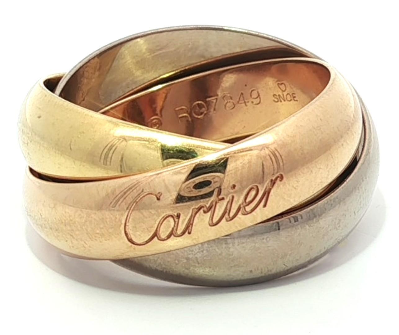 Cartier 18k Tri Color Gold Heavy Wide Trinity Rolling Ring sz 53 in vendita 7