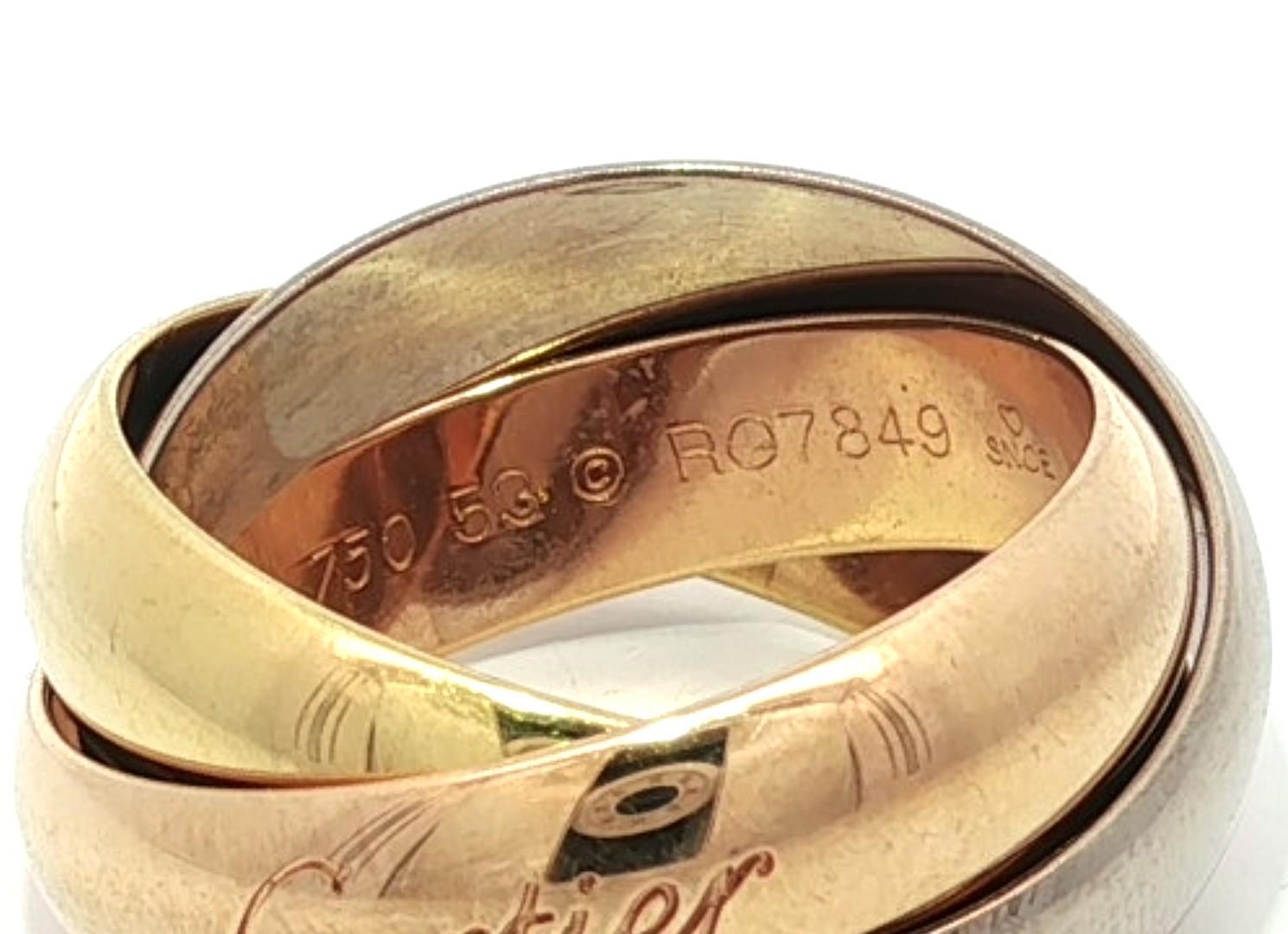 Cartier 18k Tri Color Gold Heavy Wide Trinity Rolling Ring sz 53 in vendita 8