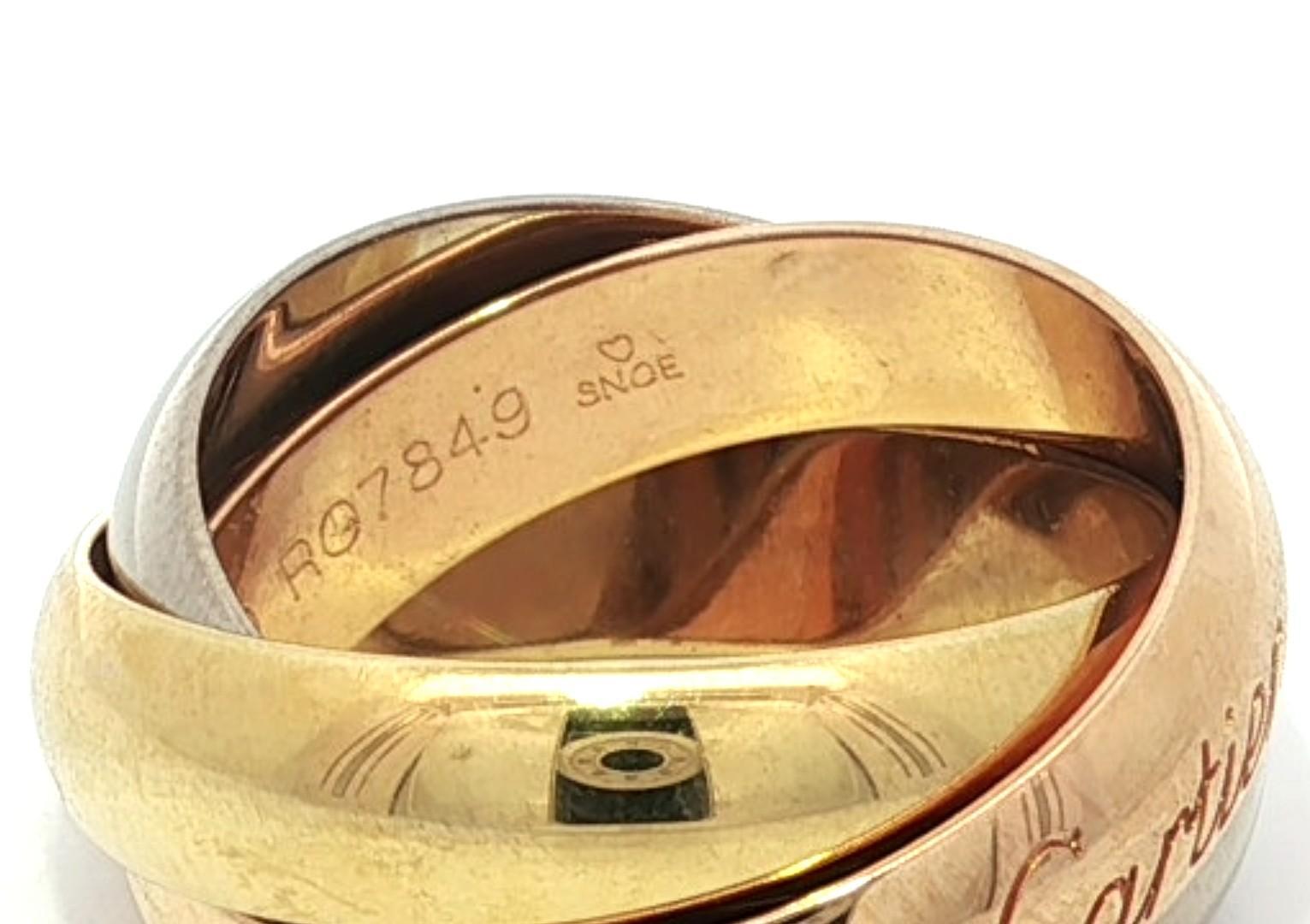 Cartier 18k Tri Color Gold Heavy Wide Trinity Rolling Ring sz 53 in vendita 9