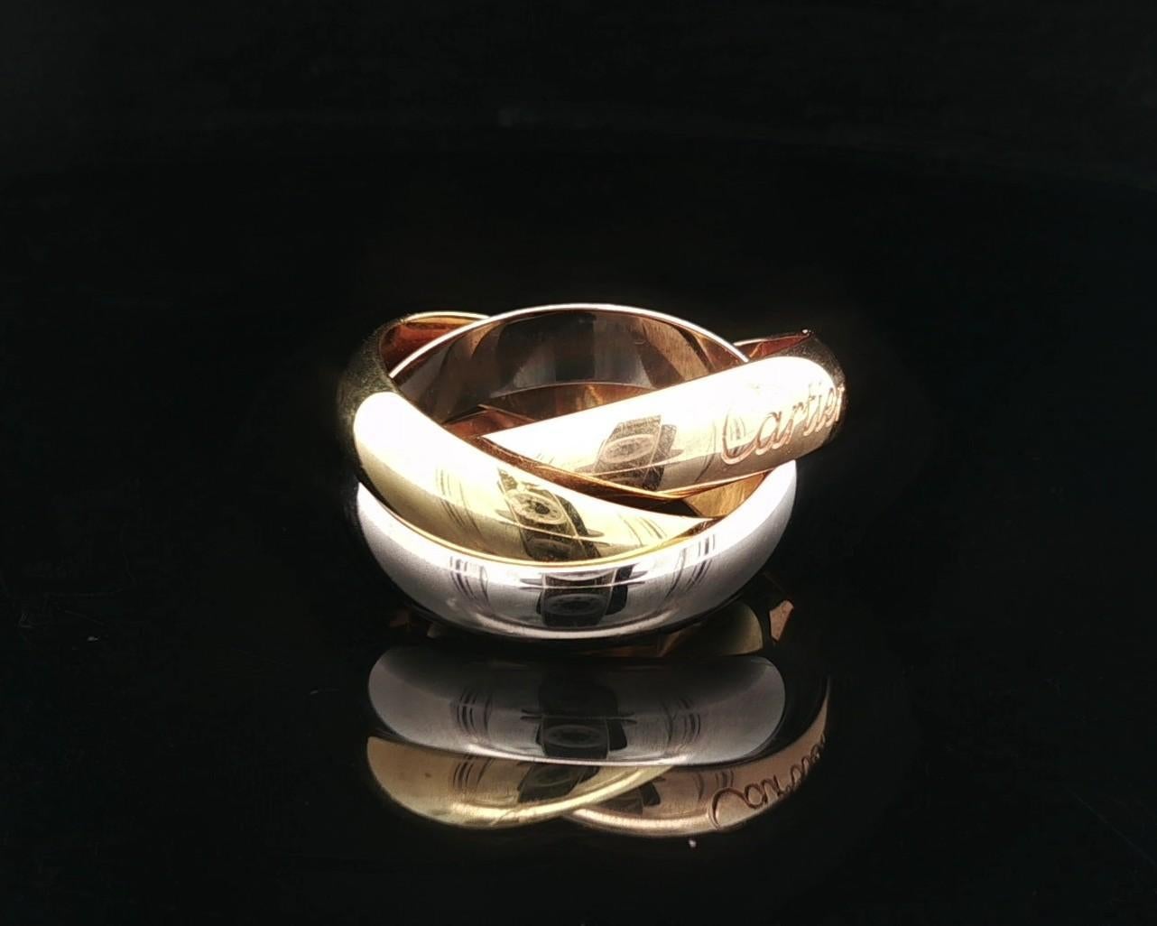 Cartier 18k Tri Color Gold Heavy Wide Trinity Rolling Ring sz 53 in vendita 1