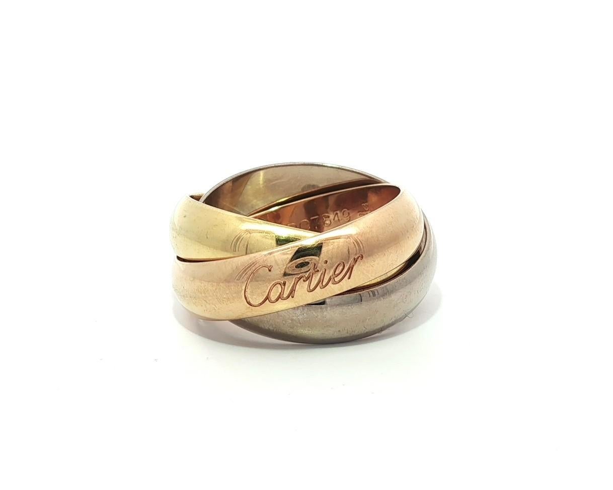 Cartier 18k Tri Color Gold Heavy Wide Trinity Rolling Ring sz 53 in vendita 3
