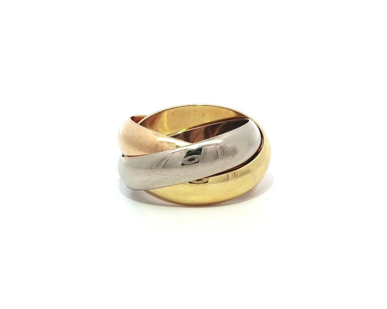 Cartier 18k Tri Color Gold Heavy Wide Trinity Rolling Ring sz 53 in vendita 5