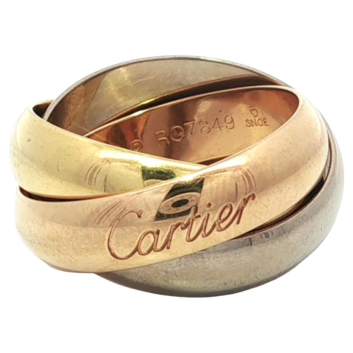 Cartier 18k Tri Color Gold Heavy Wide Trinity Rolling Ring sz 53