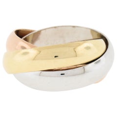 Cartier 18K Tri Color Gold Interlocking Jumbo Rolling Trinity Band Ring Size 59