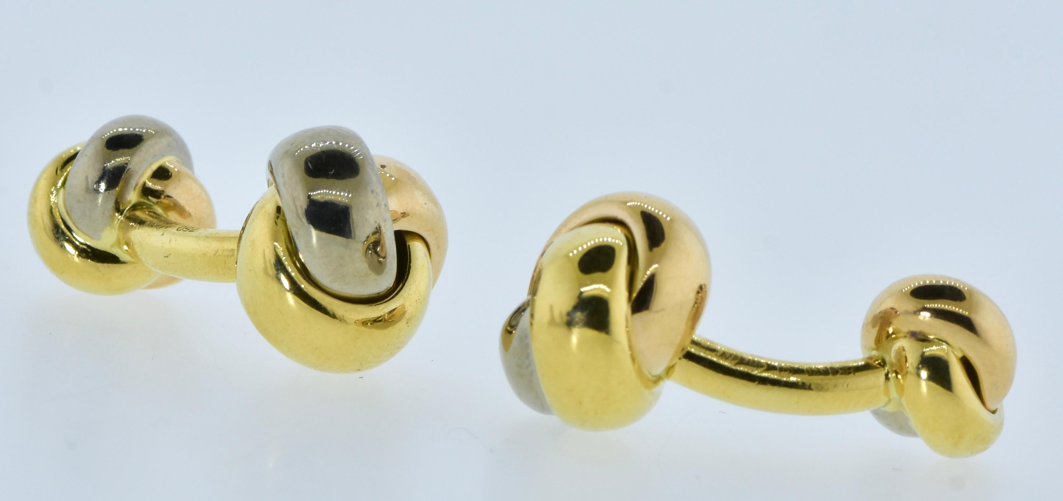 Contemporary Cufflinks Cartier 18K Tri-Color Gold Love Knot Back to Back , Vintage c. 2000